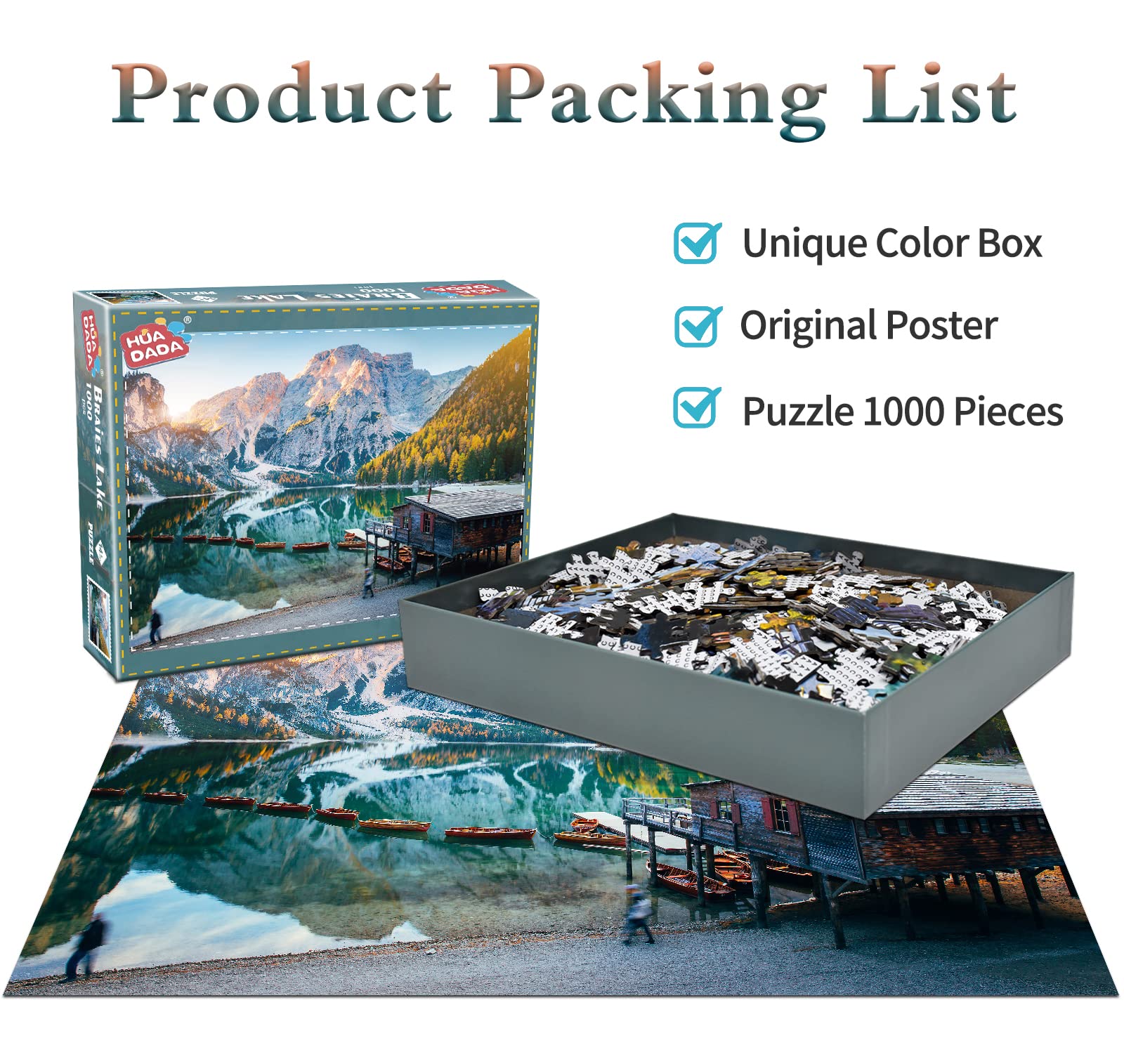 Braies Lake Puzzle 1000 Teile – Naturlandschaft Mit Bergsee, Für Erwachsene, Mit Buchstaben Auf Rückseite, 68,6x50,8 Cm