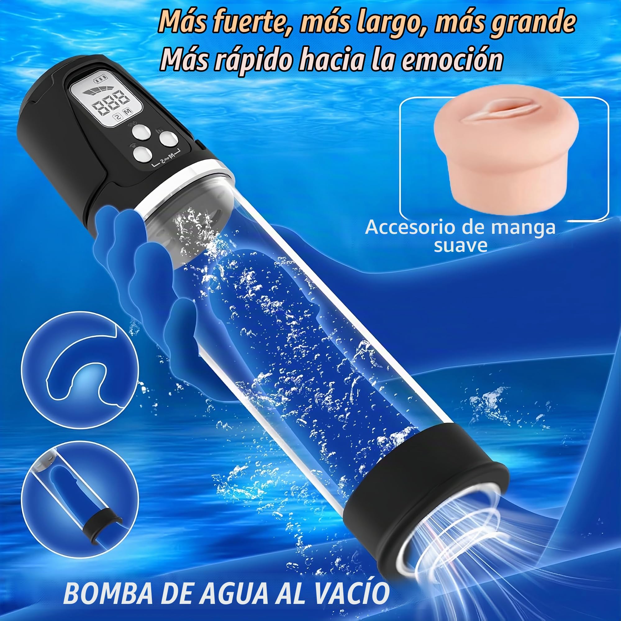 KinZon Bomba de pene eléctrica para hombre – Masturbador impermeable con 4 niveles de presión, 2 modos de succión, agrandamiento del pene, modos automático y manual