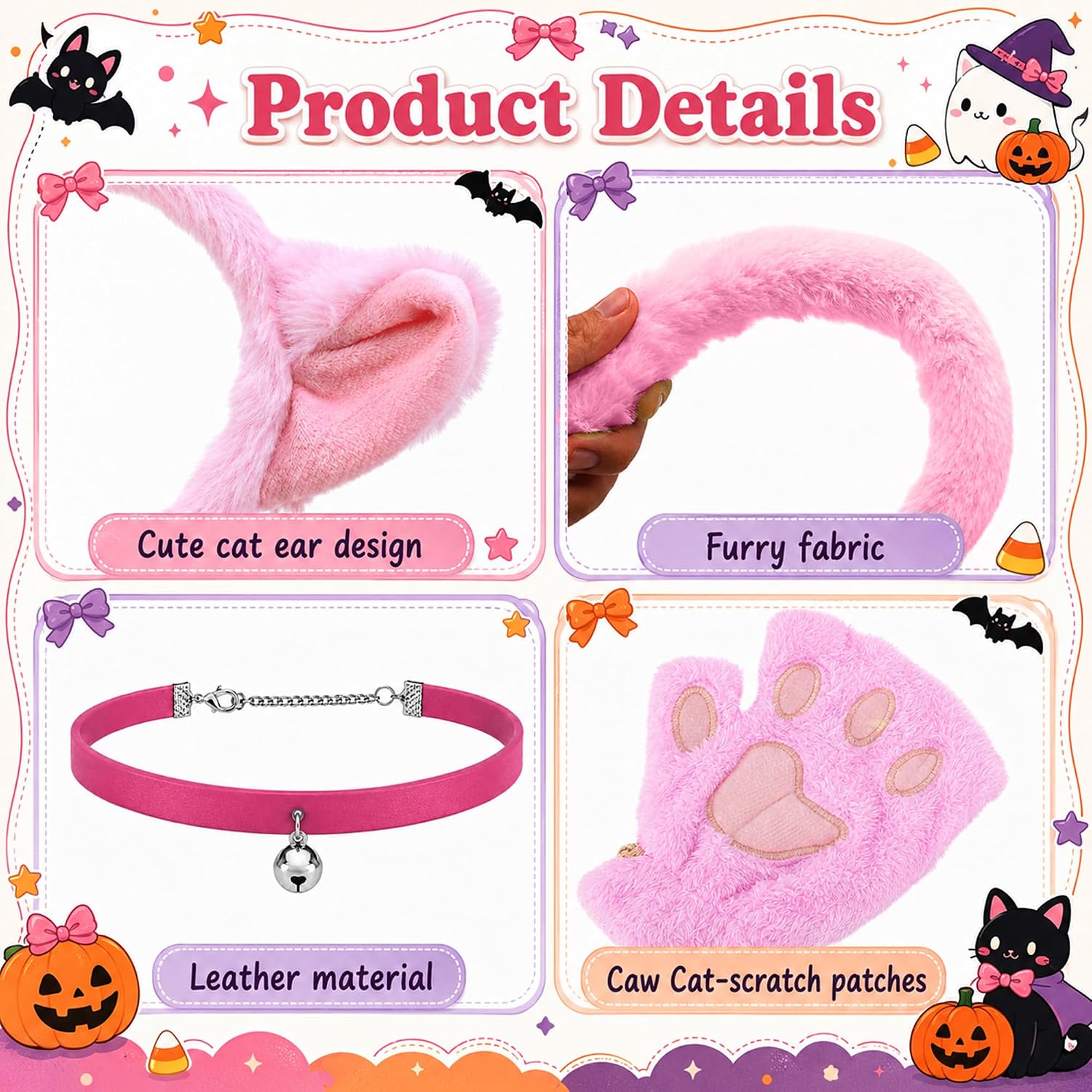 codree 5 Pcs Halloween Cat Costume Cosplay Outfits Set for Adults and Kids