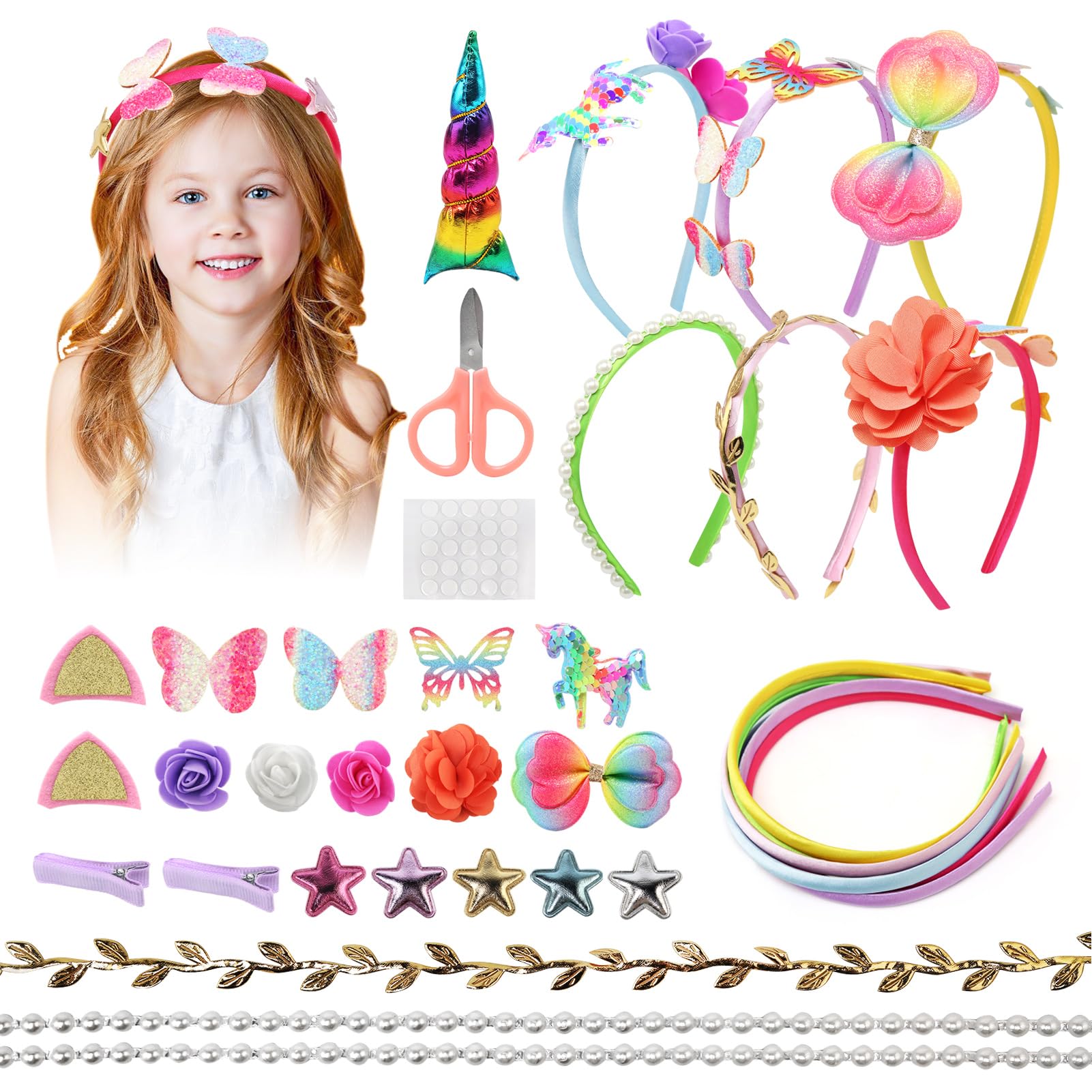 Ballery Girls Headbands Making Kit, DIY Girls Birthday Presents Hair Accessories for Girls Gifts for 4-12 Year Old Girls, Fashion DIY Hair Bands for Kids Fashion Hair Accessories Making Set