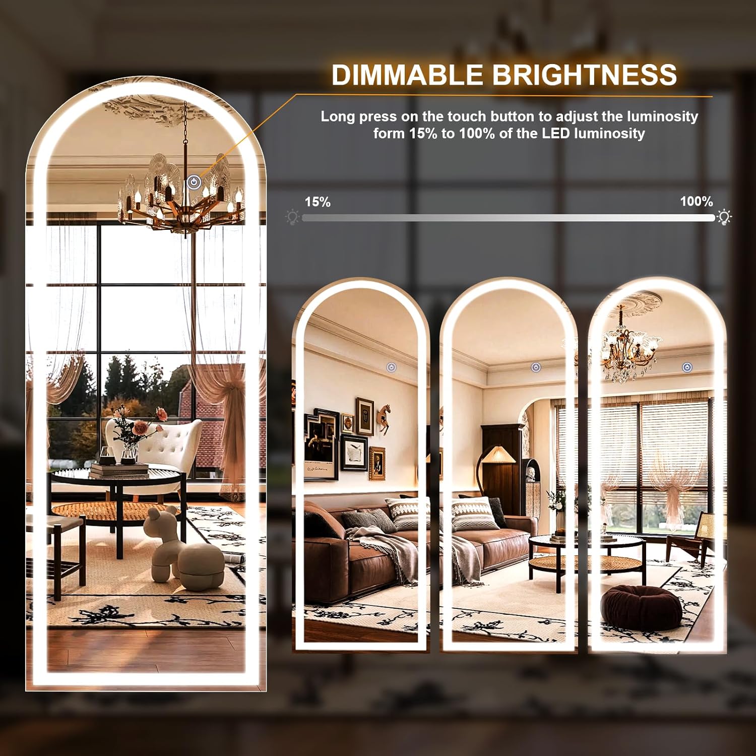 Easly 26x68 inch Full Length Mirror with Lights, LED Lighted Floor Standing, Hanging Full Length with Stand, Full Body Dressing Mirror with Dimmable 3 Color LED