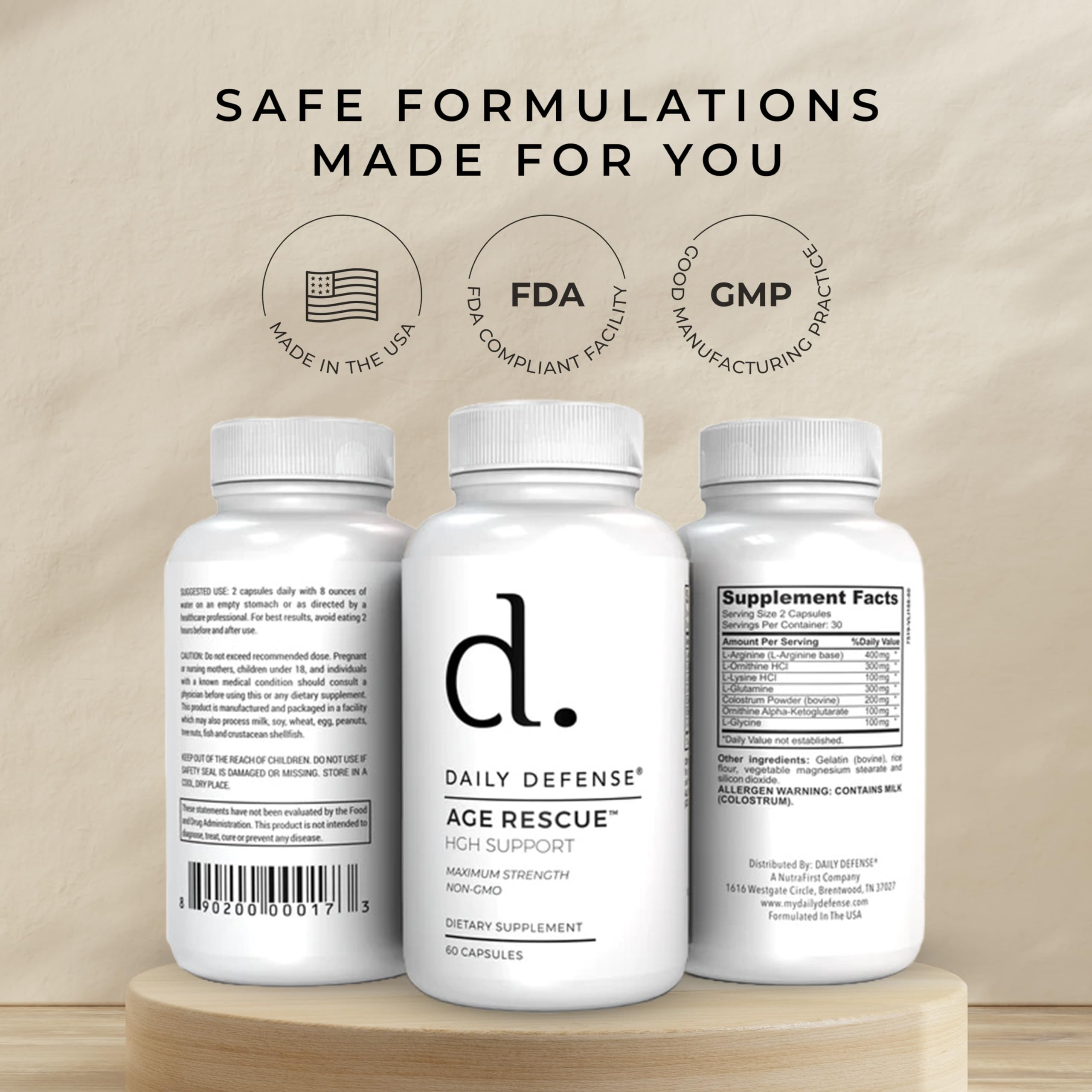 Age Rescue Anti Aging Amino Acids Supplement - HGH Supplements for Men & Women with Colostrum and Amino Acids to Improve Immunity, Energy, Focus & Youthful Skin Tone for Overall Wellness-60 Capsules — Amazon image 6