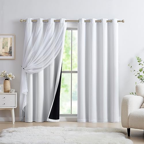 Mix and Match - Cortinas opacas blancas para dormitorio, sala de estar, cortinas traslúcidas blancas grisáceas de 95 pulgadas de largo, cortinas
