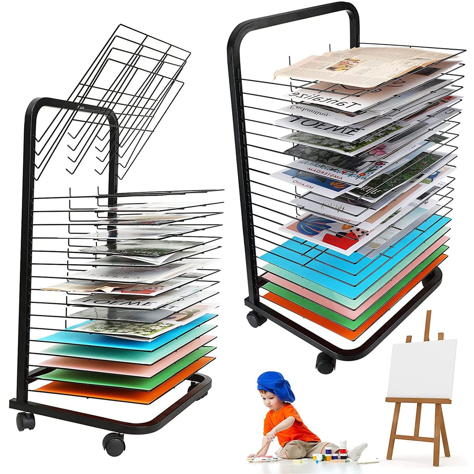 Stockage de toile sans tache grâce au séchoir à art à étagères flexibles