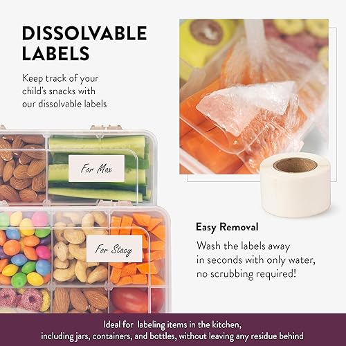 Miniatura 5 de Juego de cajas de aperitivos para niños, 8 compartimentos, solución reutilizable para aperitivos con 100 etiquetas solubles, fácil de limpiar, apto