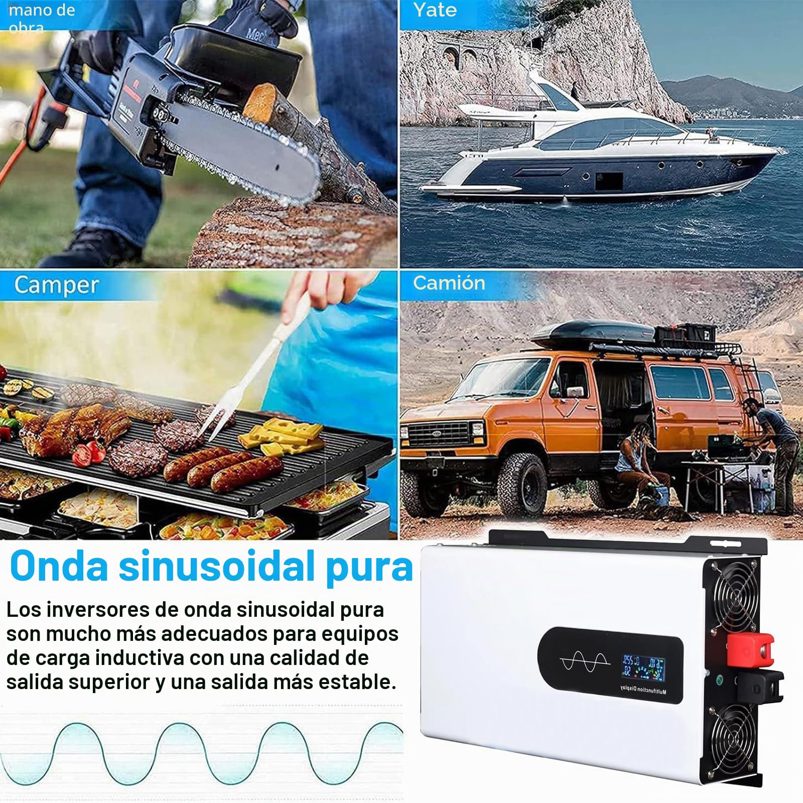 Inversor de Corriente de Onda sinusoidal Pura de 5000 W, convertidor de Voltaje de 12 V, 24 V, 48 V, 60 V, 72 V CC a 110 V 220 V CA con Pantalla LCD, para hogar/RV/camión/Camping,72V5000W