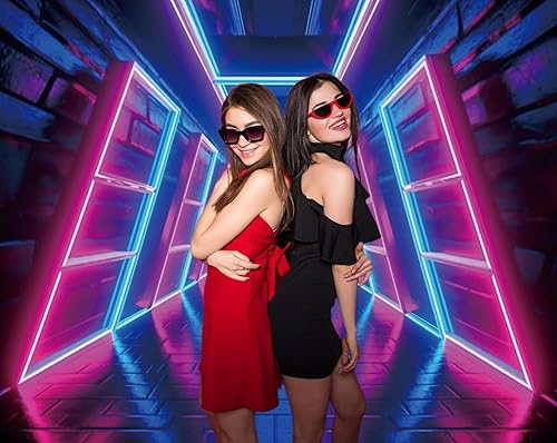 Miniatura 4 de Fondo de fotografía de fiesta con brillo neón para música, baile, discoteca, graduación, fiesta de cumpleaños, fondo de fotos, 10 x 8 pies, corredor