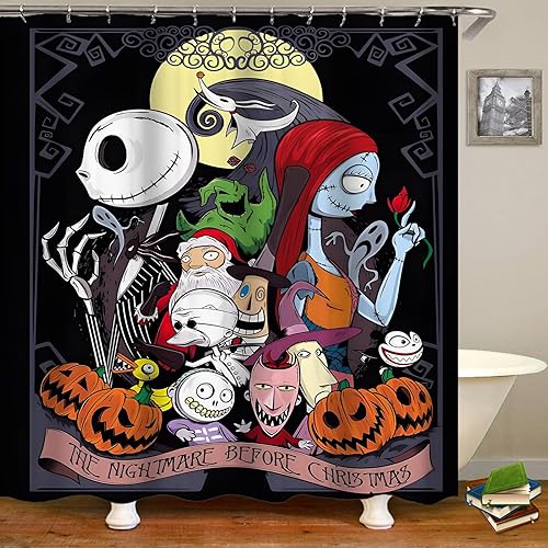 Miniatura 3 de Juego de 4 piezas de cortina de ducha y alfombras con cortina de ducha y alfombras, juego de cortina de ducha con 12 ganchos (Jack-12)