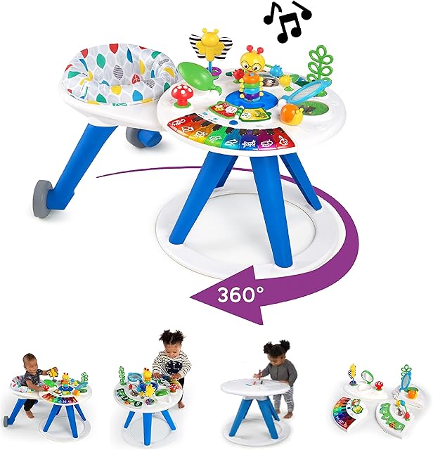 Baby Einstein, Around We Grow 4-in-1 Walker, Discover Activity Centre & Table, Music, Lights and Languages, Removable & Educational Toys, 360° Rotation, Adjustable Height, Ages 6 Months +