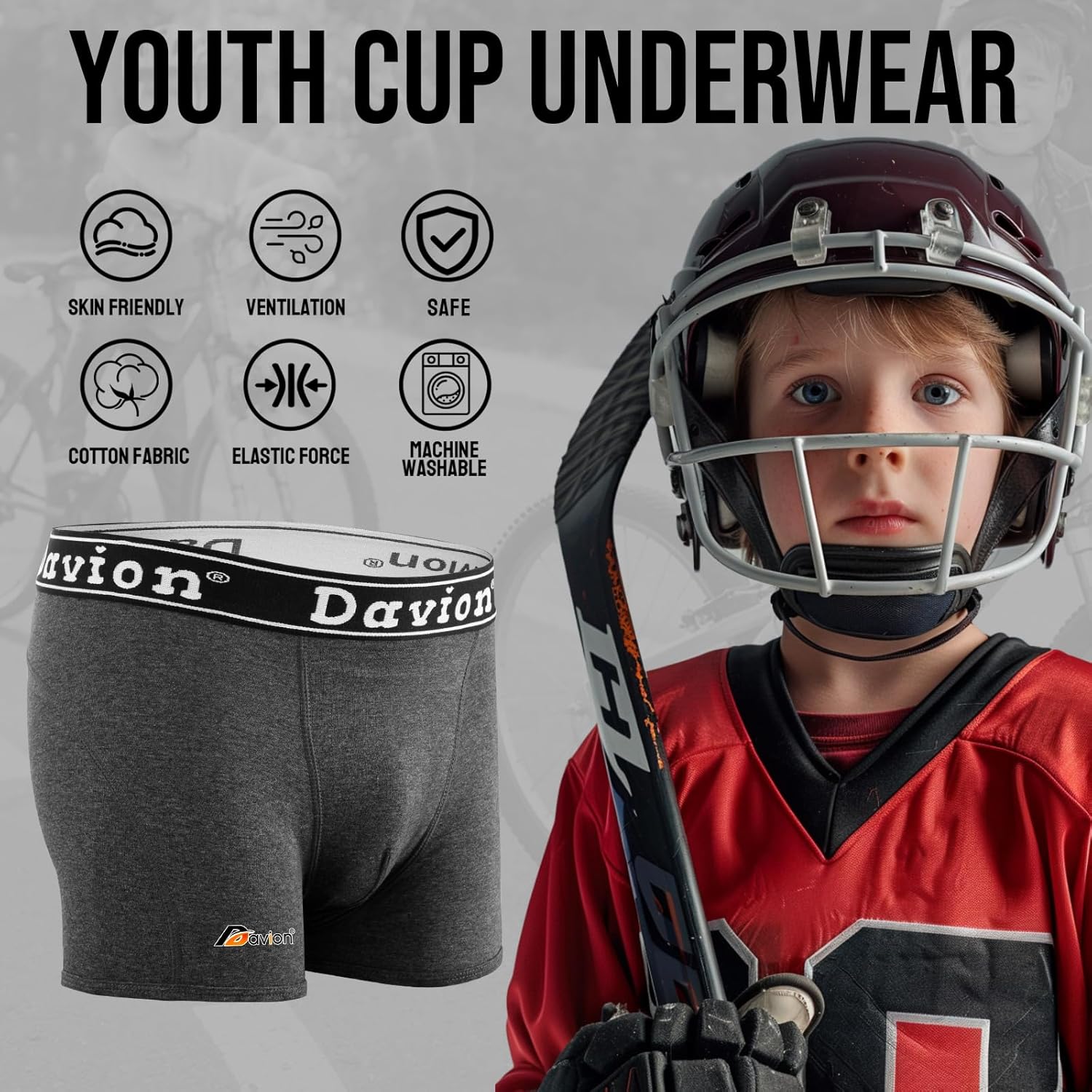 Davion Baseball Cup Youth Boys Underwear with Protective Athletic Cup for Boys, Soft Sports Protection for Baseball Football - Image 2