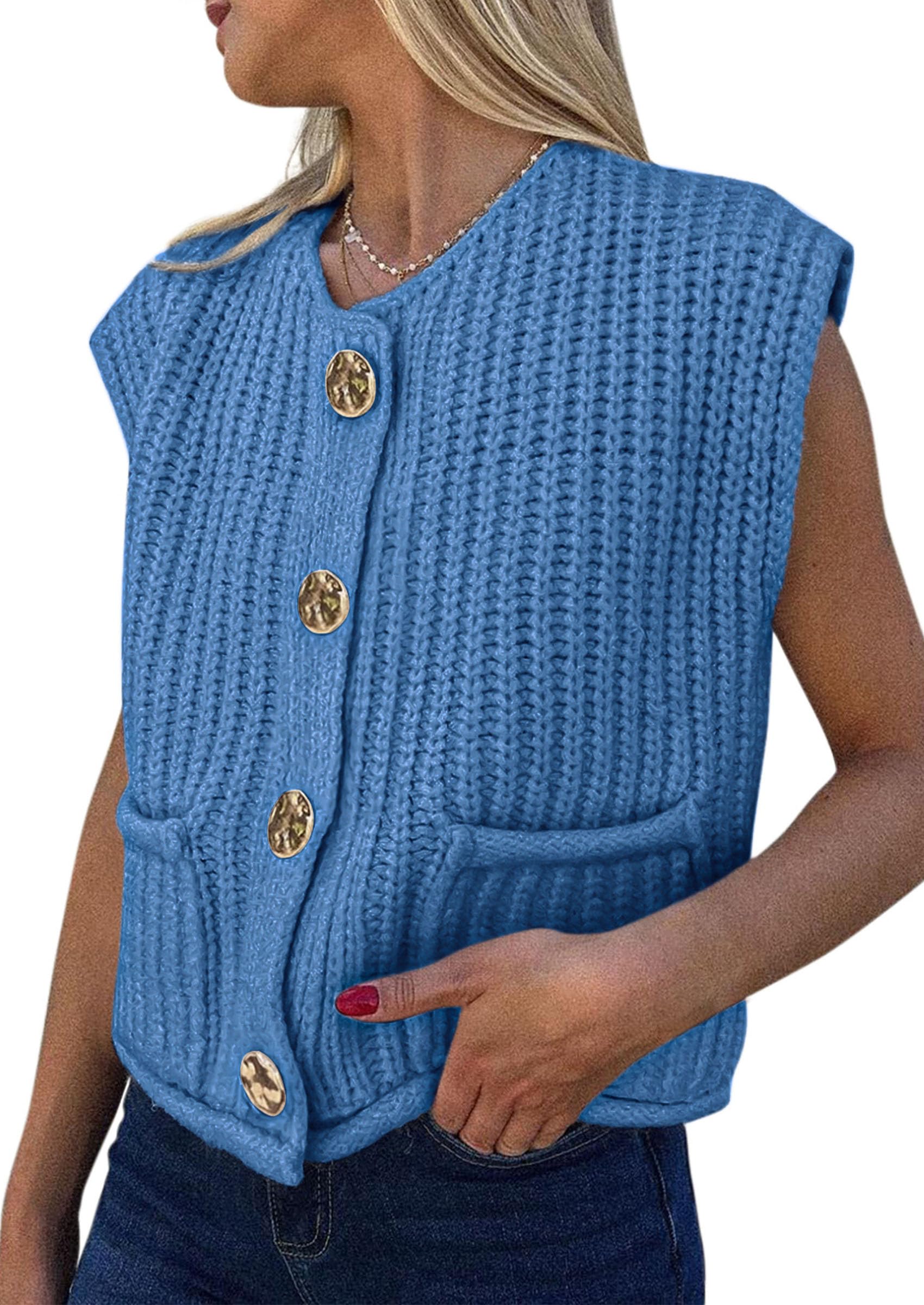 prettygarden Women's Summer Sweaters Vest 2025 Sleeveless Button Down Cropped Pockets Chunky Knit Cardigan Trendy Tank Tops-picture-40
