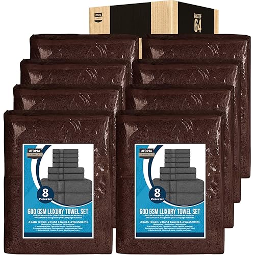 Utopia Towels Set, 16 Bath Towels, 16 Hand Towels, and 32 Washcloths, 600 GSM Ring Spun Cotton Highly Absorbent Towels for Bathroom, Shower Towel, (Pack of 64) (Dark Brown)