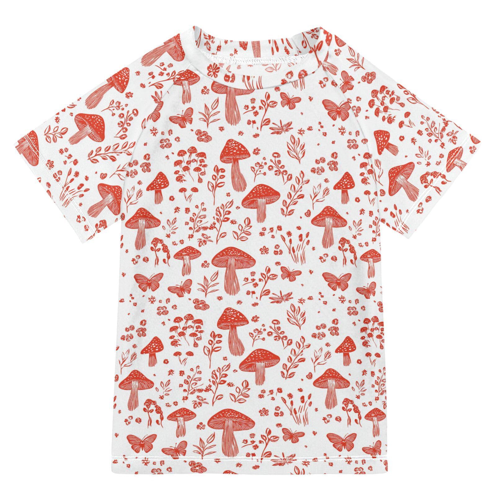 Girls Bathing Suit Short Sleeve Swimsuit Kids Girls 3T Red Mushrooms Inonotus Obliquus