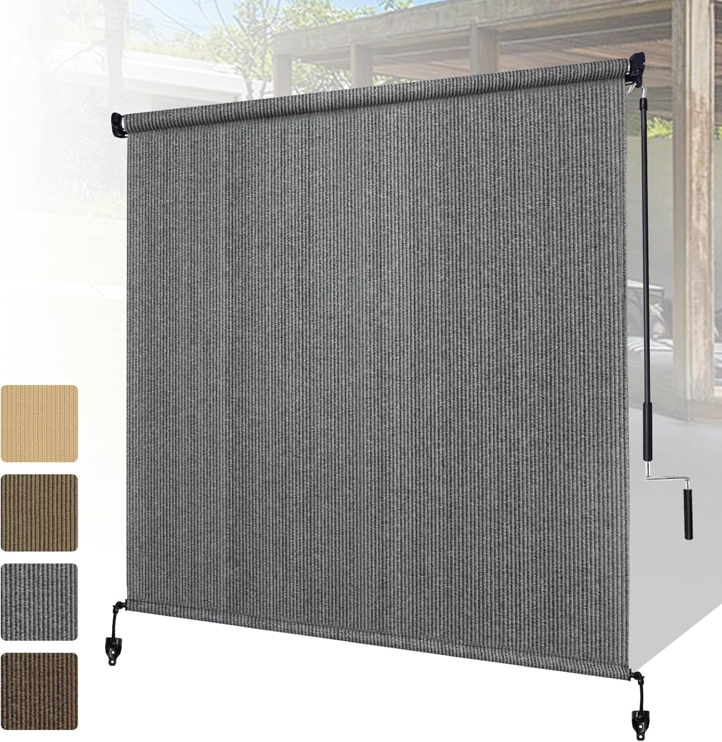 Shade&Beyond Outdoor Roller Shades 6' W x 6' H Patio Roll Up Blinds 220GSM Shade Cloth Roll for Porch Gazebo Pergola Balcony Backyard, Spliced of Two Sections, Gray 6'W X 6'H Gray