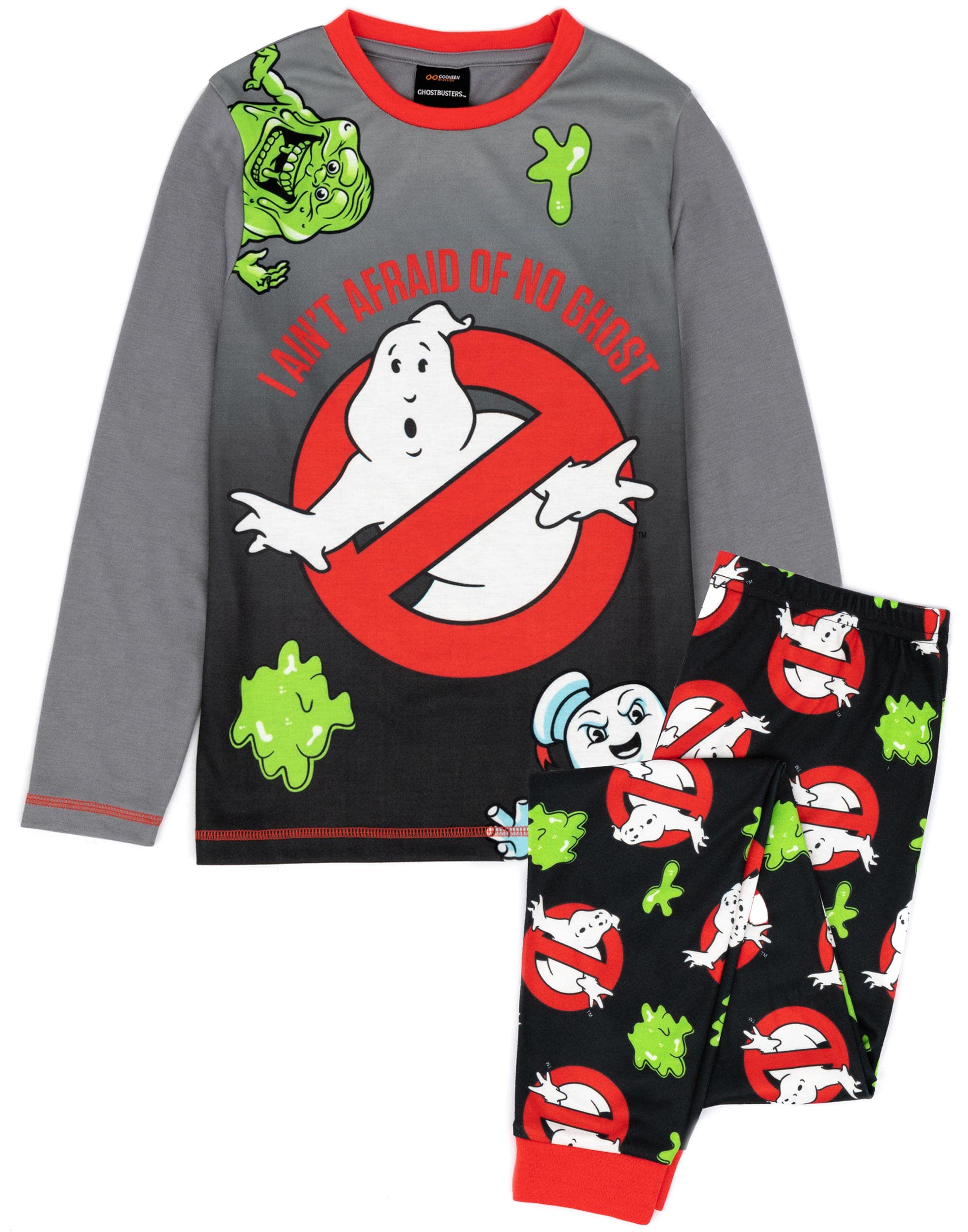 Ghostbusters Kids Pyjamas | Boys Girls Grey Black Ghosts T-Shirt Long Length Bottoms Pjs | Childrens Movie Merchandise