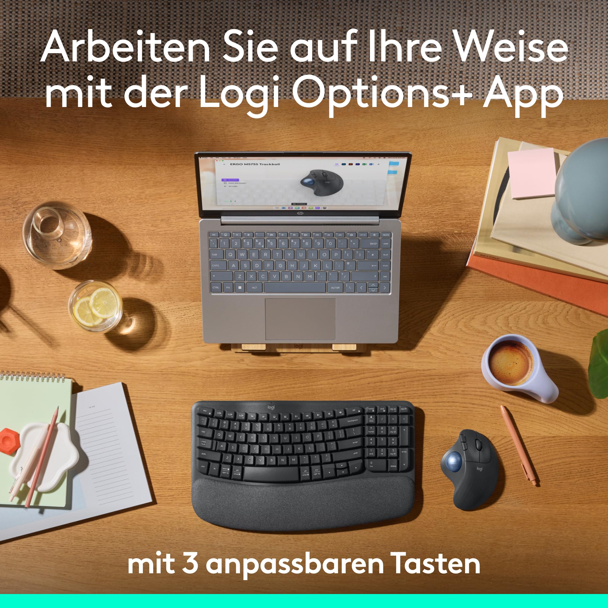 Logitech Ergo M575S kabellose Trackball-Maus, kabellose ergonomische Maus mit Bluetooth und verschlüsseltem Dongle, komfortable Daumensteuerung, für PC/Mac - Grafit