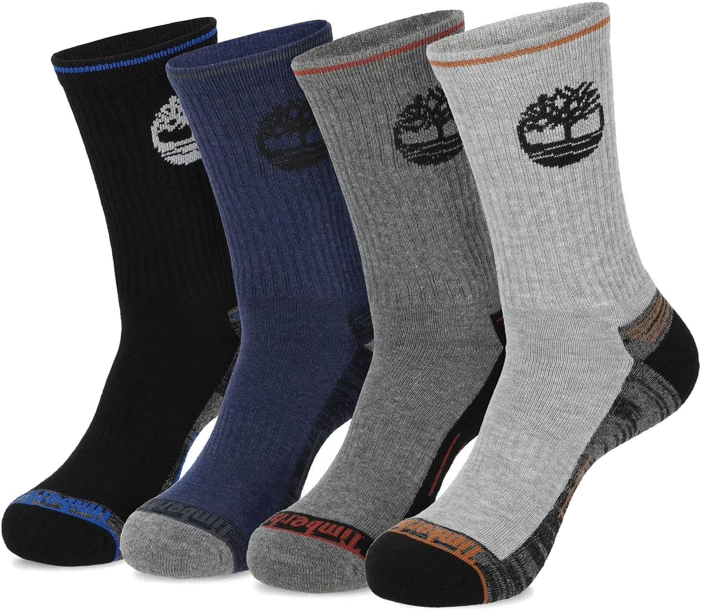 Timberland - Men's Performance Cushioned Crew Socks, 4 Pair Pack (Black/Grey/Light Grey/Navy, 8-12)