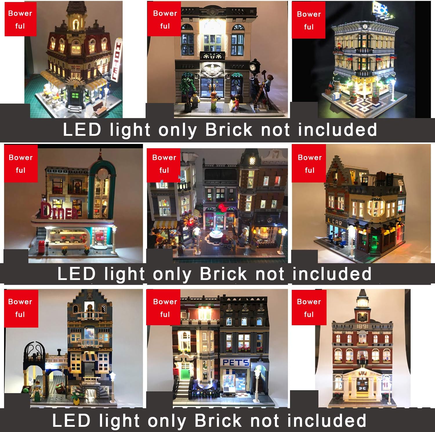 3 Packs X LED Down Lights (USB Powered Brick White LED), Compatible with Lego Bricks or Major Brand Bowerful