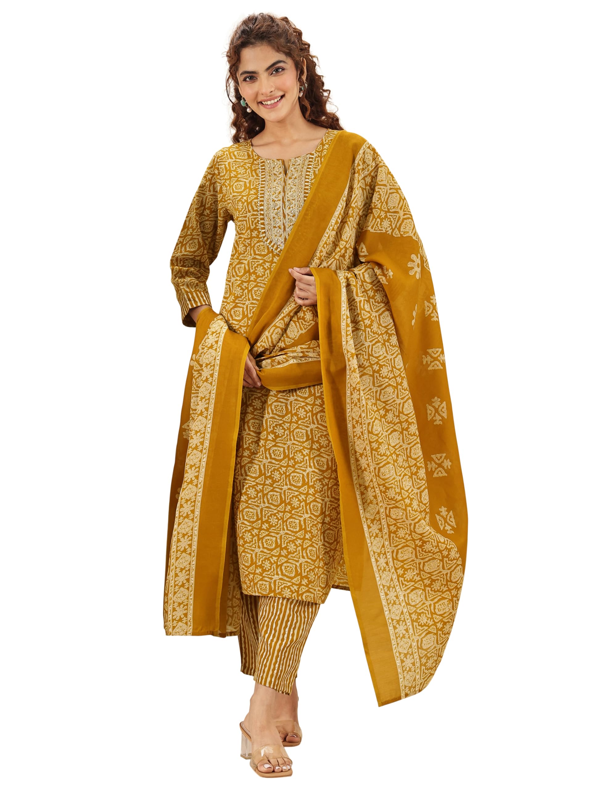 libas Printed Cotton Blend Straight Kurta With Trousers and Dupatta-picture-17