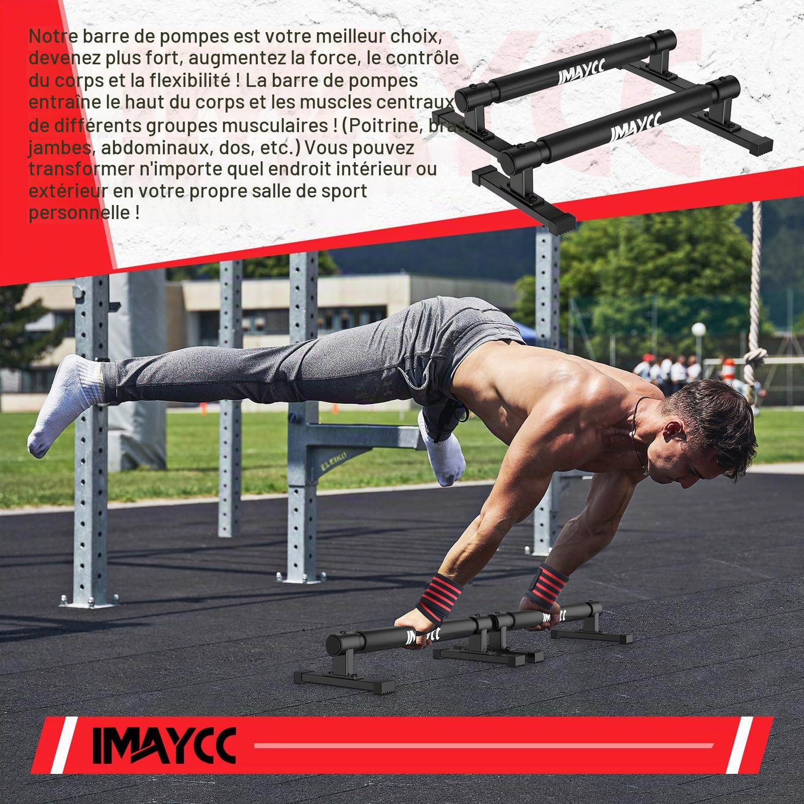 IMAYCC 50CM Poignées de Pompes avec Bandage pour Poignet,Push Up Bars Antidérapantes Barre Parallele Calisthenics Barre Parallele Musculation,Fitness Parallettes pour Calisthenics Intérieur Extérieur