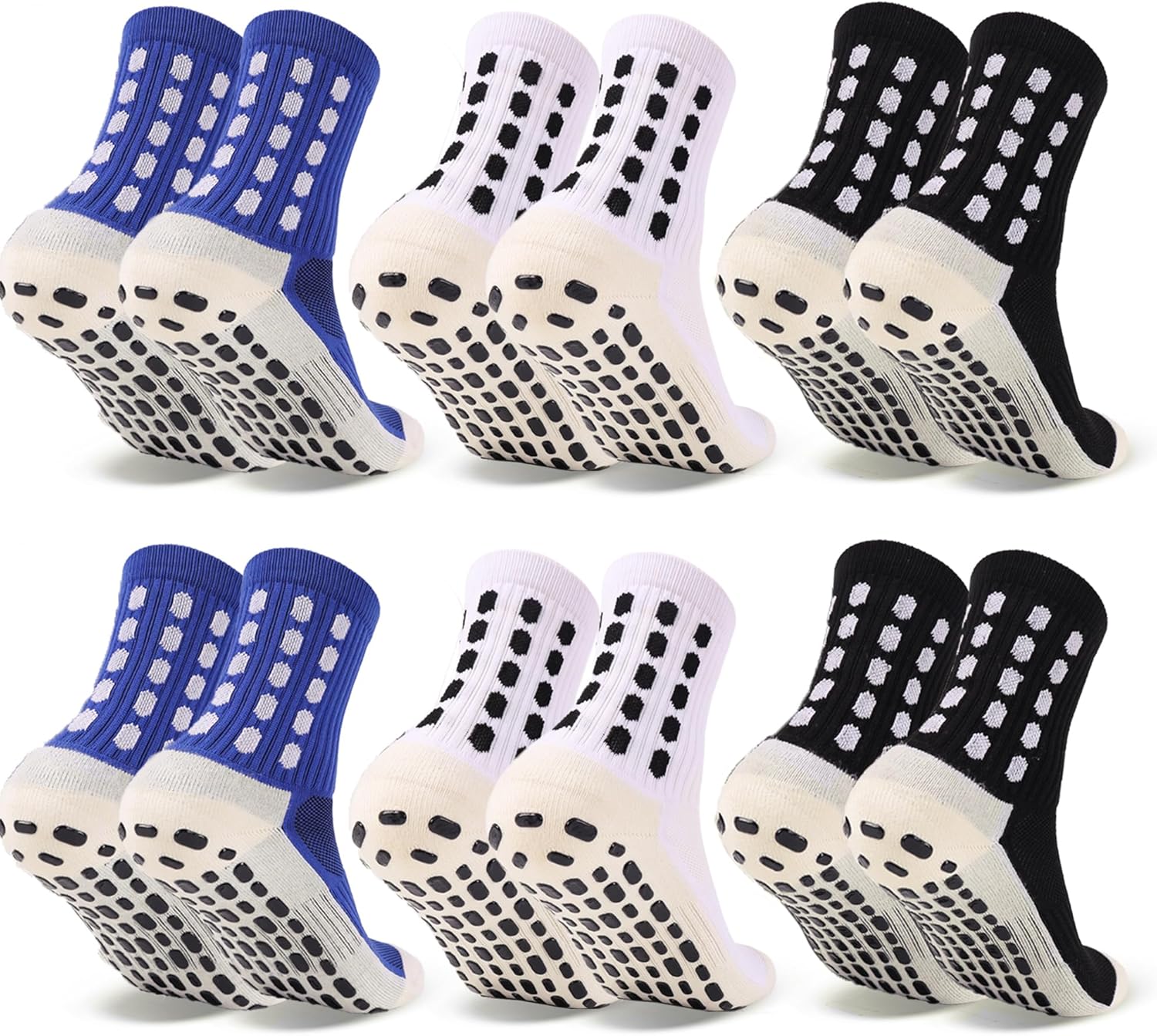 6 Pairs Kids Grip Soccer Socks Cushioned Non Slip Football Athletic Sports Socks for Boys Girls
