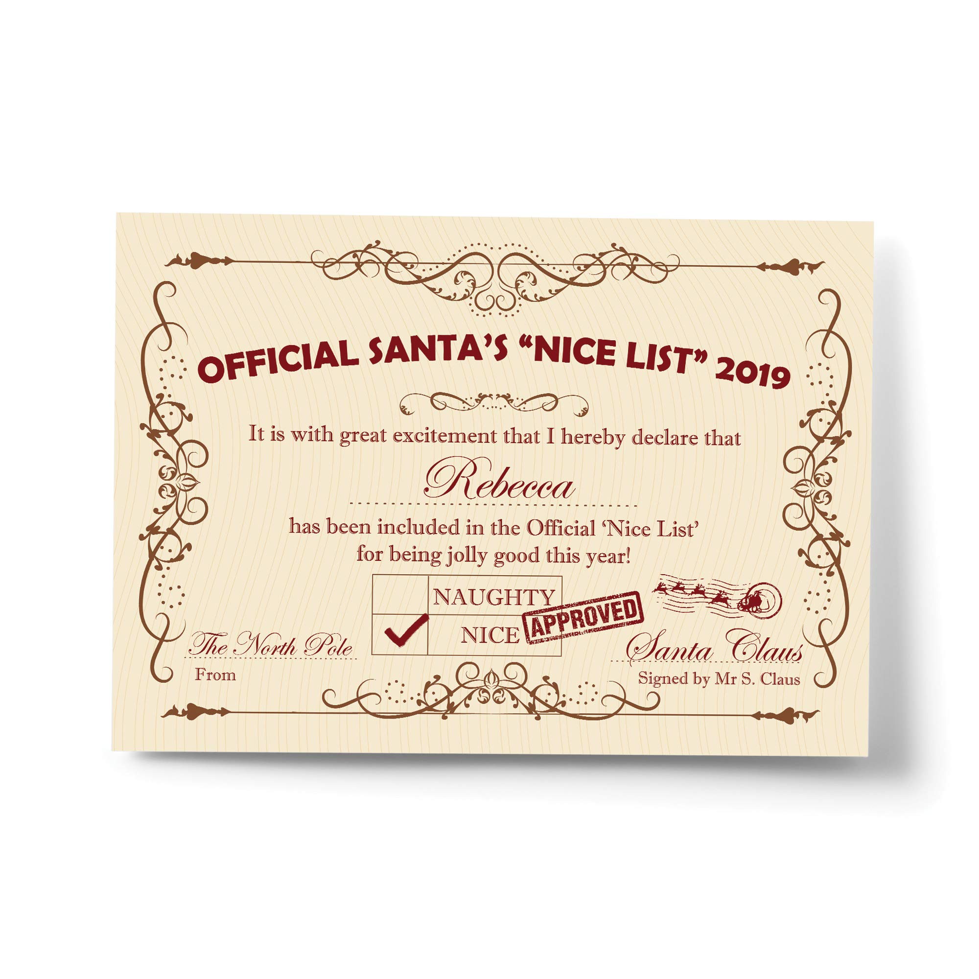 Red Ocean Personalised Letter From Santa Father Christmas Nice List Certificate Gift For Son Daughter