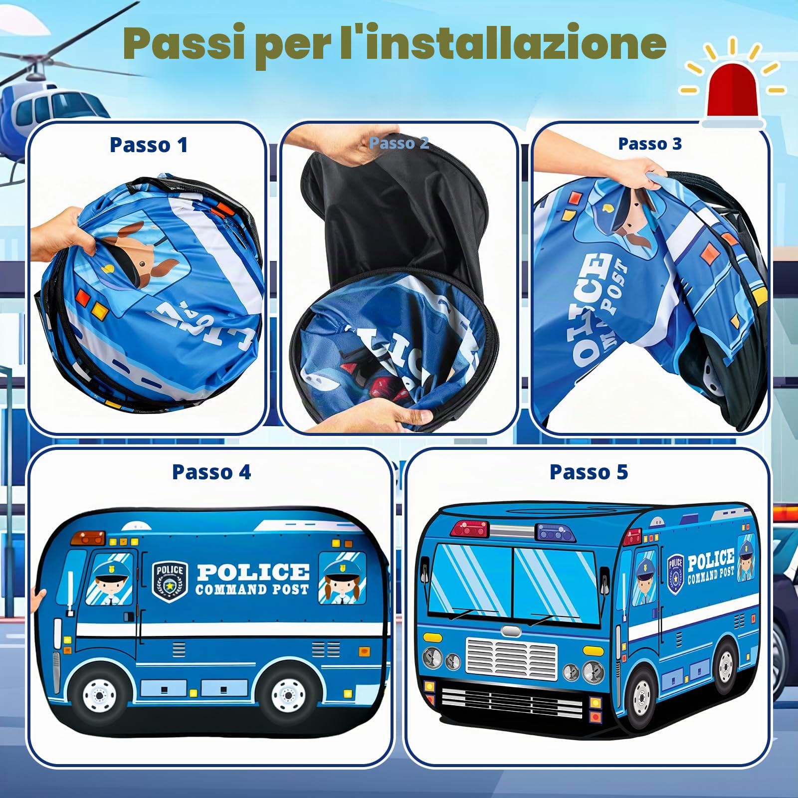 deAO Tenda Concept Car of Police – Spazio di gioco per interni ed esterni, per bambini