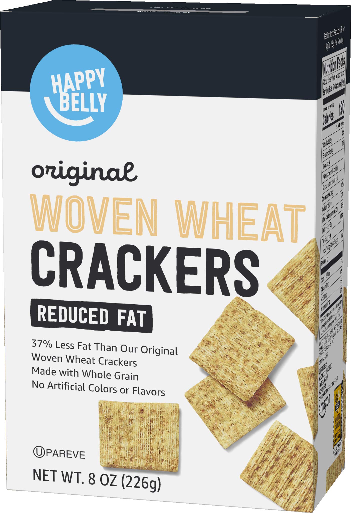 Amazon Brand - Happy Belly Woven Whole Wheat Crackers, Reduced Fat, 8 Ounce