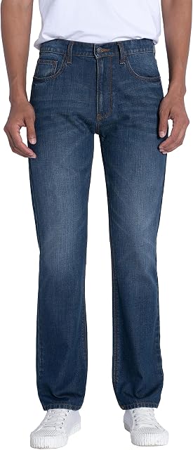 ERSDGG Men's Straight Leg Stretch Jeans Cotton Comfort Denim Pants, Classic Basic 5-Pocket Jean (30W / 32L, Dark Blue)