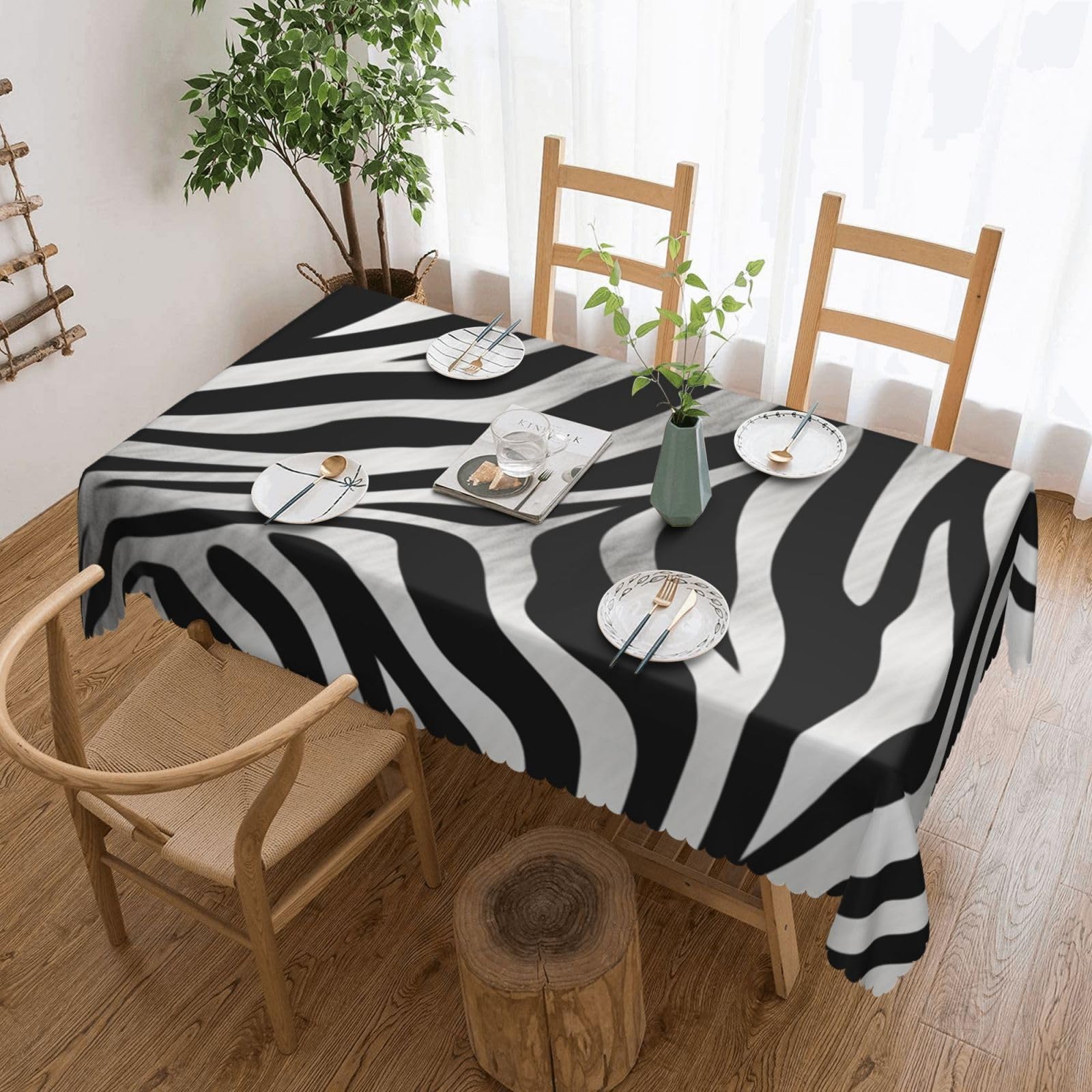 NOGRAX Zebra Print Printed Tablecloth Stain Resistant Rectangle Table Cloth Washable Table Cover for Kitchen Dinning Party Restaurant Banquet 137 x 183 cm