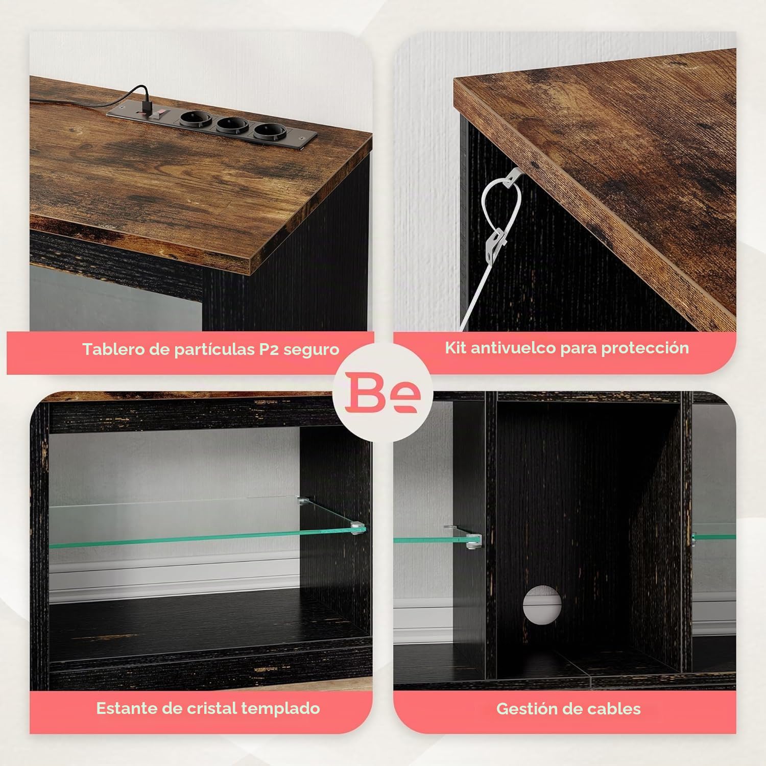 Bestier Moderno Mueble para TV de 140 cm, para TV con Estante de Cristal, Iluminación LED RGB para Televisores de 65 Pulgadas, para TV con Luces Ambientales para Sala de Estar y Dormitorio