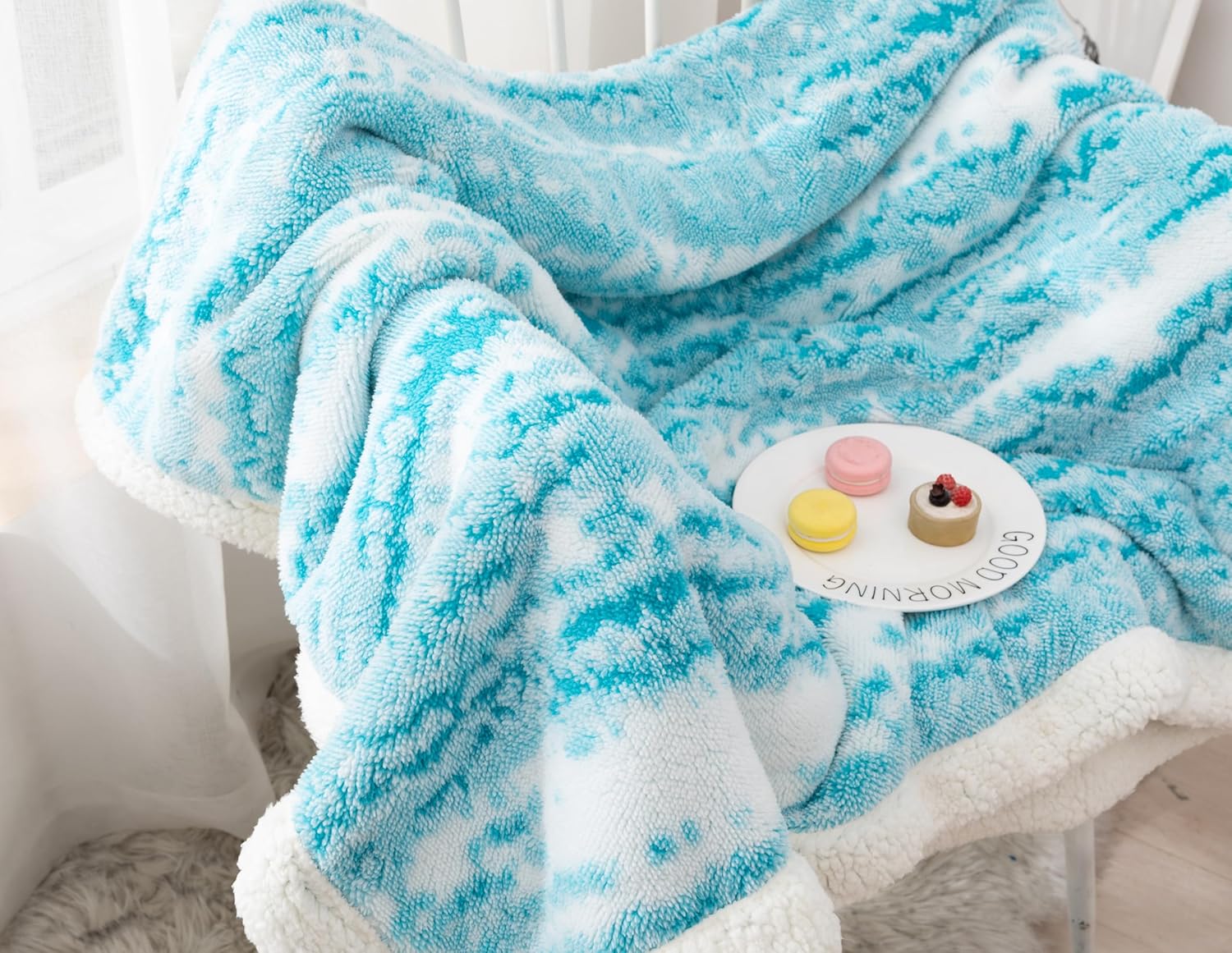 UKELER Sherpa Throw Blanket 50 × 60 inches, Classical Abstract Ultra Soft Sherpa Fleece Blanket for All Season, Warm Cozy Boho Blankets for Bed Couch Sofa Office Camping, Sky Blue - Image 4