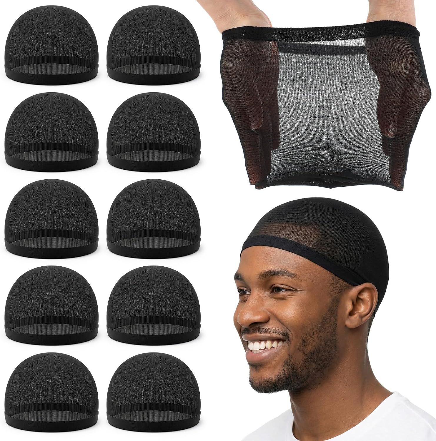 10pcs Stocking Wave Caps for Men Soft Breathable Wave Stocking Caps for Black Men Polyester Skull Cap for Sleeping