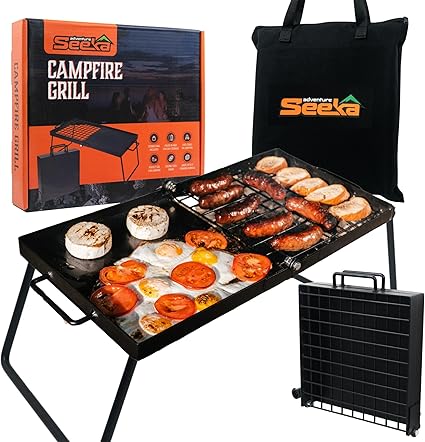 Adventure Seeka 24" Heavy Duty Folding Campfire Grill, Food-Safe Cooking