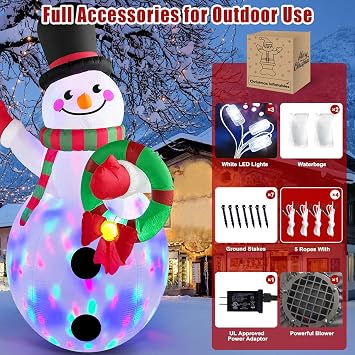 Danxilu 12 FT Giant Christmas Inflatables Snowman Outdoor Yard Decorations | Built-in Rotating LEDs, Huge Blow up Snow Man w/ wreath, IP44 Waterproof for Outside Lawn, Xmas decor clearance, Holiday gift