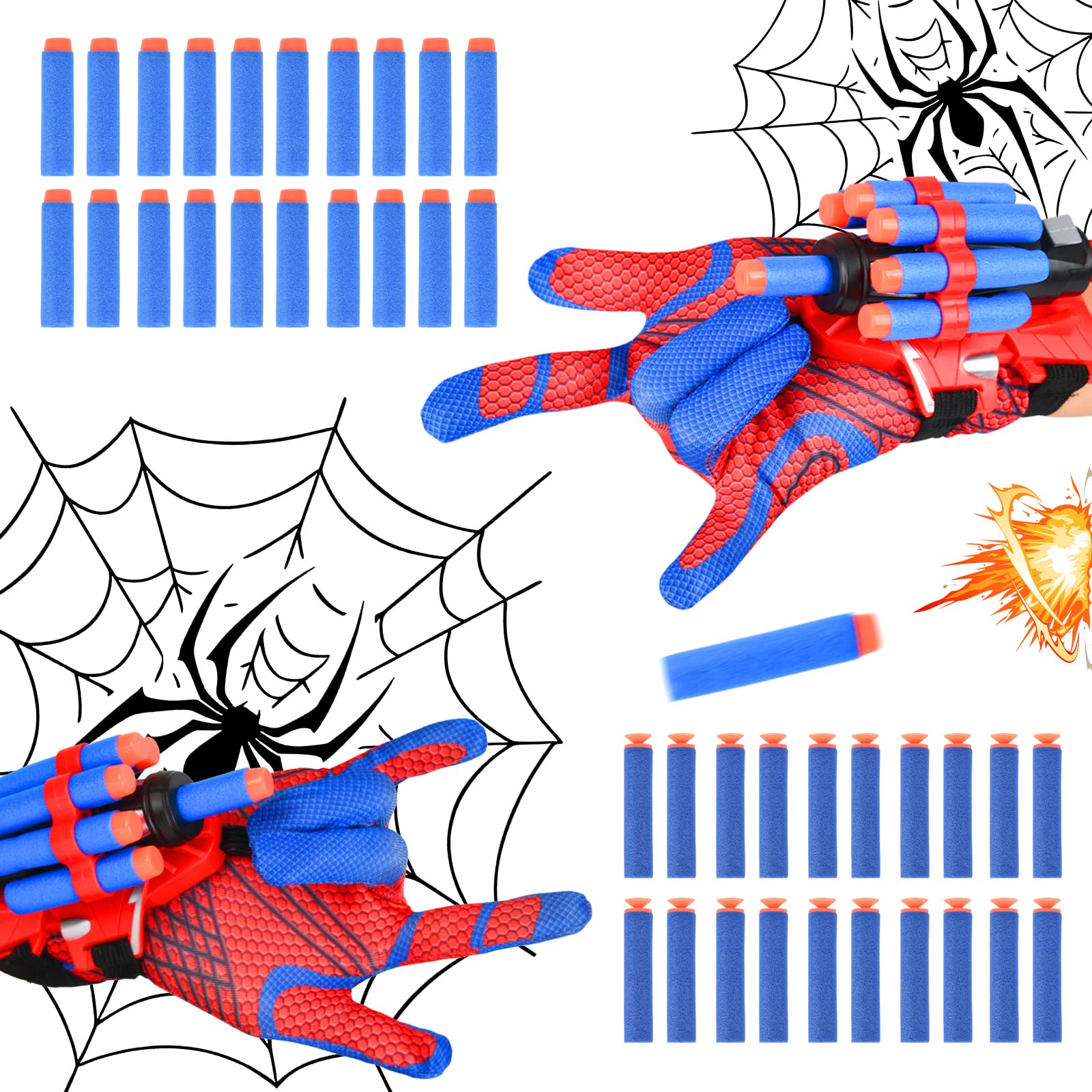 Spider Web Shooter Toy Set for Kids – 2 Gloves, 2 Wrist Launchers, 40 Bullets, 3 Targets with Base – Fun Superhero Role-Play, Birthday, Halloween