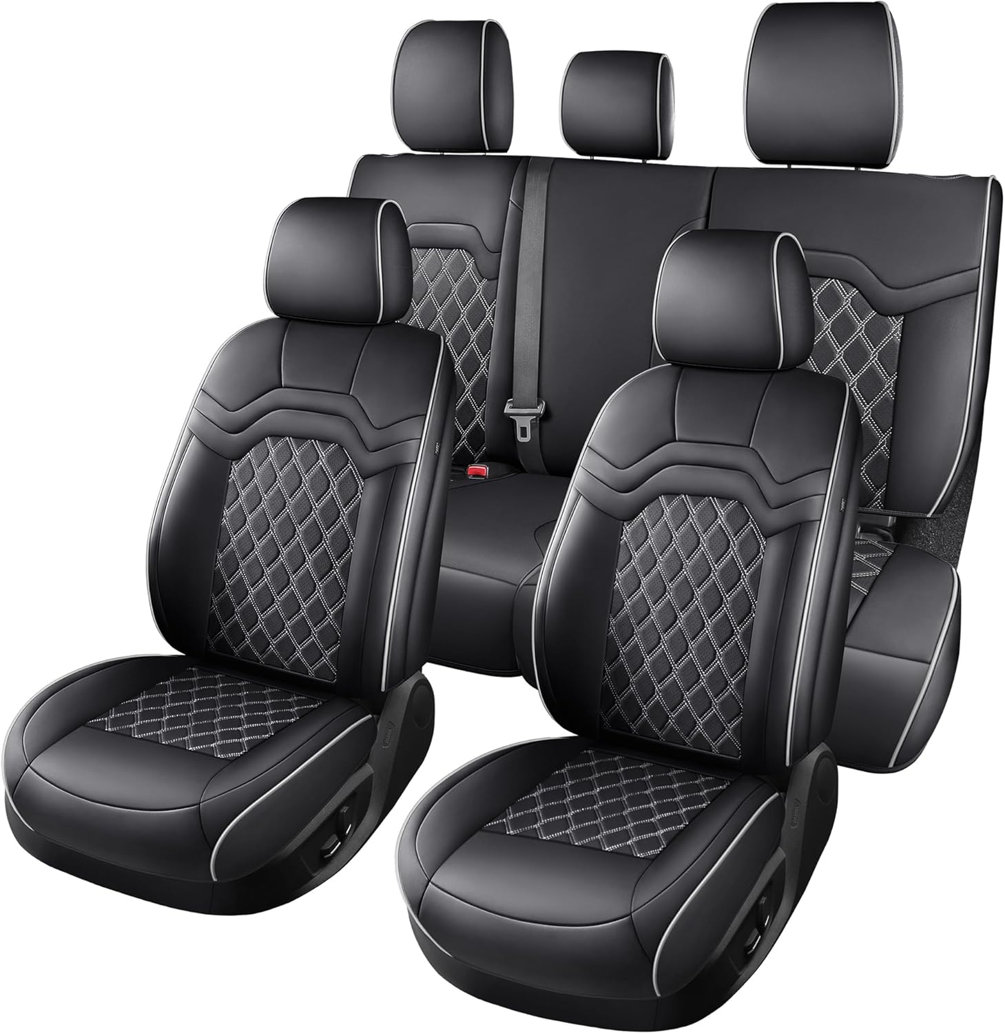 Huidasource Fit for Truck Seat Covers Chevy Silverado/GMC Sierra, Chevrolet Seat Covers, 1500 2007-2013&2019-2026, 2500HD 3500HD 2020-2026 Crew Double Extended Cab Nappa Leather Cover (Full Set/White)