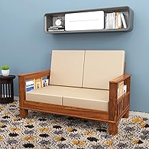 Sheesham Wood 2-Seater Sofa for Living Room | Solid Wood Sofa with Cushioned Seating | Compact & Durable (49” L x 28.5” D x 32” H) (Honay)