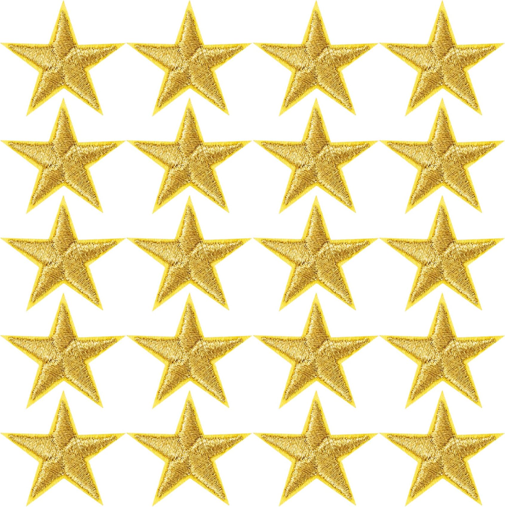 PAGOW 20 Pcs Iron on Star Patch, 1 Inch Sew on Embroidered Patches for Clothes, Hats, Jackets, Backpacks, Decor, Appliques Decoration (Gold, 1")