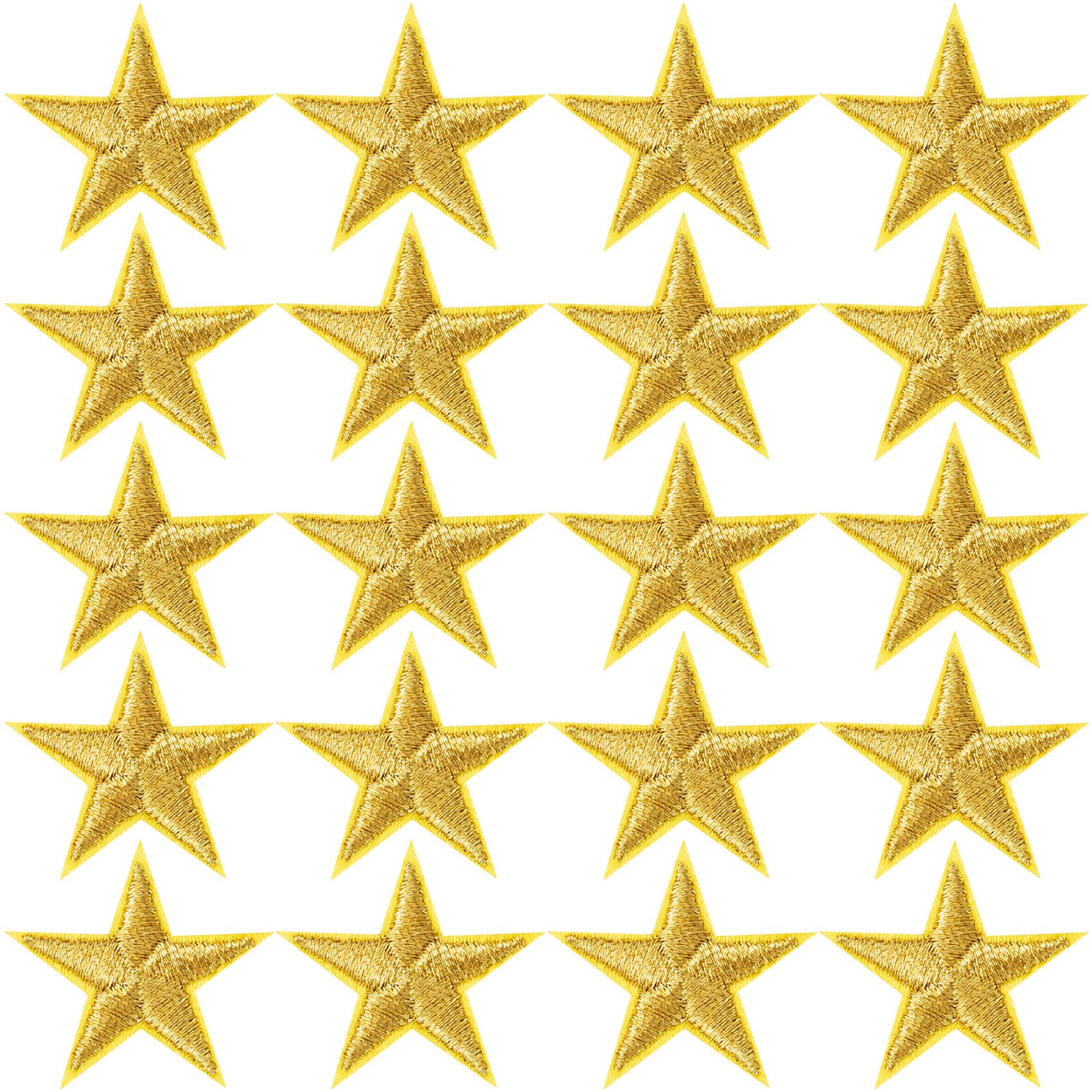 PAGOW 20 Pcs Iron on Star Patch, 1 Inch Sew on Embroidered Patches for Clothes, Hats, Jackets, Backpacks, Decor, Appliques Decoration (Gold, 1")