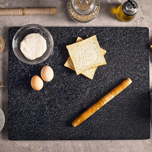 Miniatura 2 de Tabla de cortar de granito negro natural para cocina, borad de repostería de piedra negra de 16 x 12 x 0.5 pulgadas, con pies antideslizantes, para