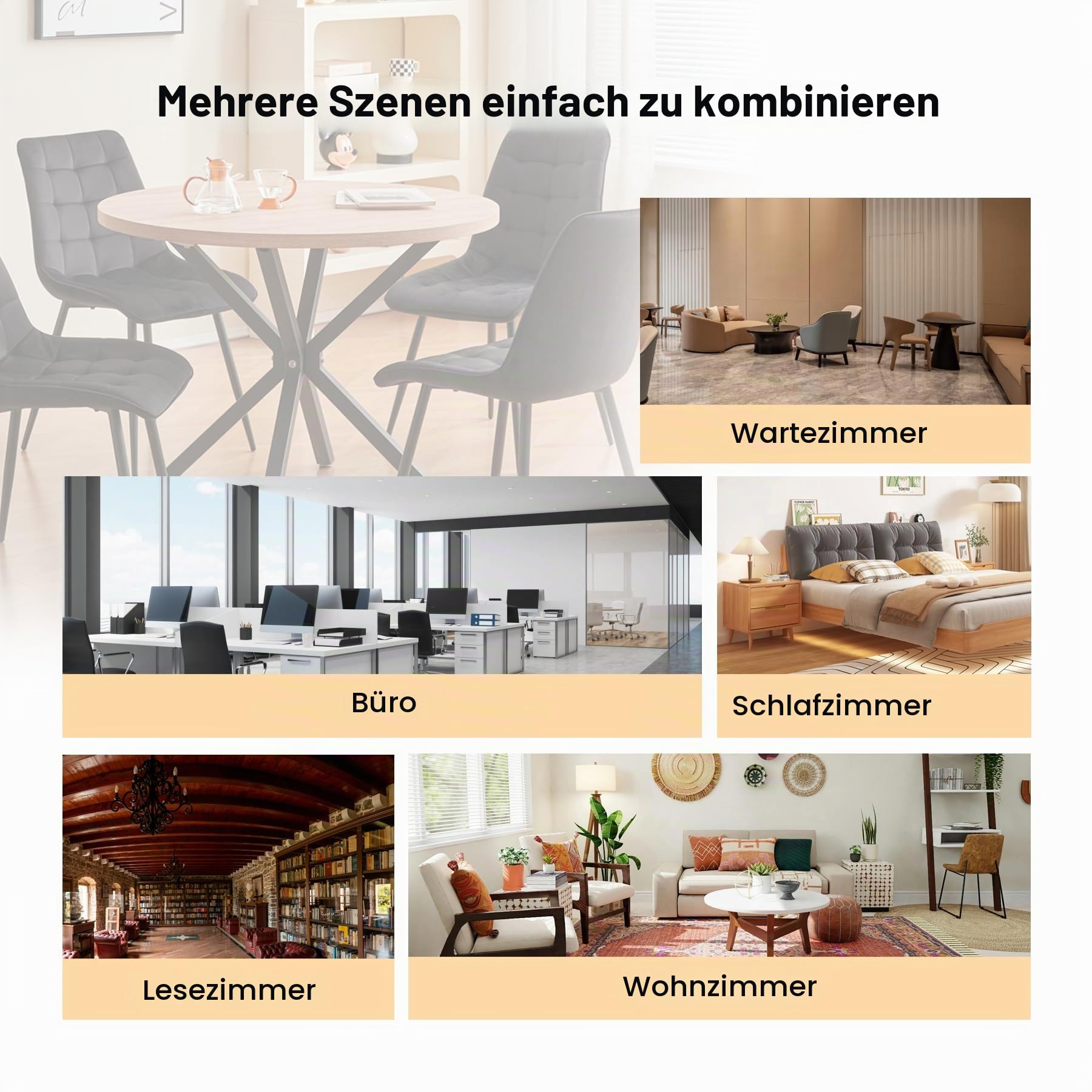 GrandCA HOME 100 cm esstisch rund，Großer esstisch,Geeignet für 4-6 Personen，MDF-Platte/Metallbeine aus Eisen,Geeignet für Küche, Esszimmer, Café, Wohnzimmer (Helle Holzmaserung)