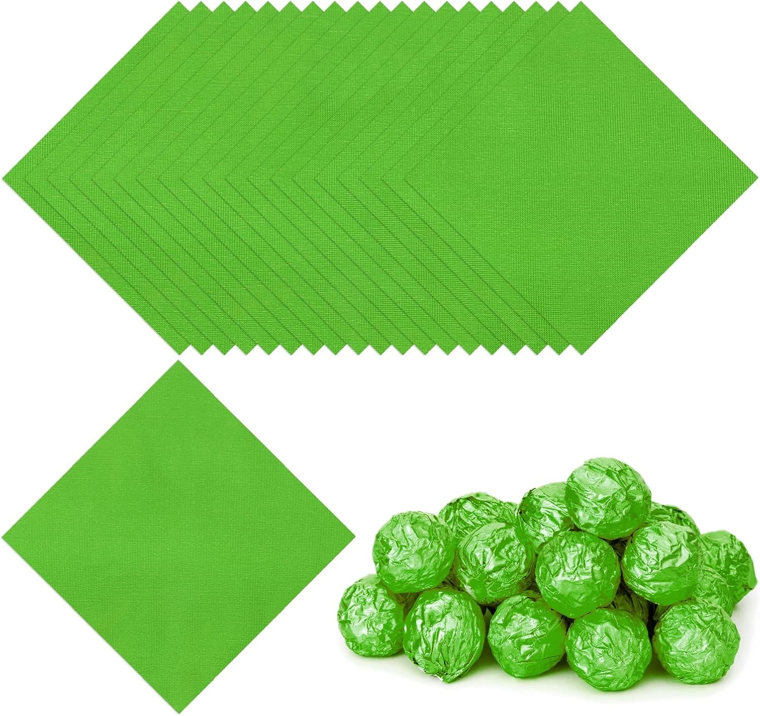 PATIKIL Foil Candy Wrappers 5x5 Inch, 100 Pcs Square Fine Grid Aluminium Foil Candy Wrapping Paper for DIY Chocolate Candies Packaging Decoration, Green