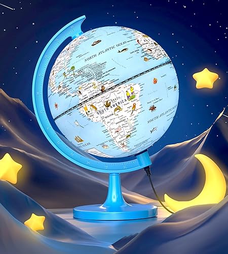 Miniatura 7 de Globo del mundo iluminado con soporte de madera, globo mundial de 8 pulgadas para aprendizaje de niños y adultos, luz nocturna LED incorporada,