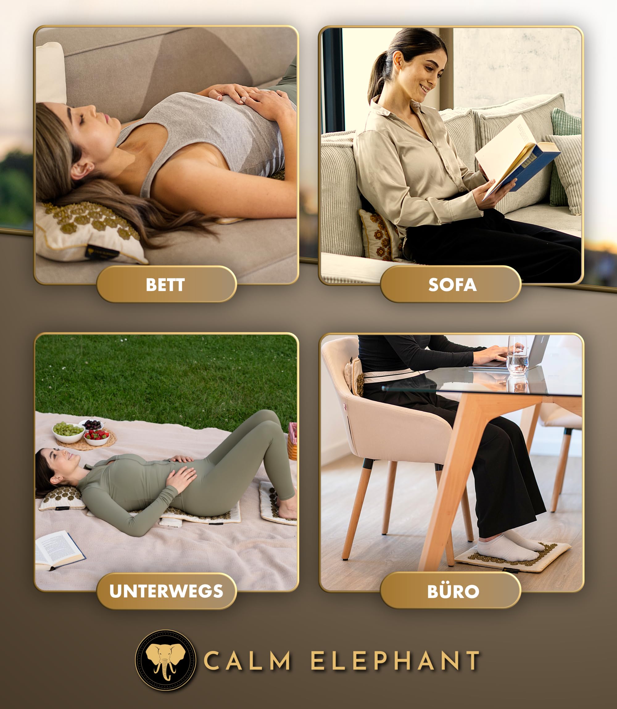 CALM ELEPHANT ORIGINAL® Akupressurmatte Mit Kissen XXL Set GENUINE 5-teilig, Massagematte Rücken