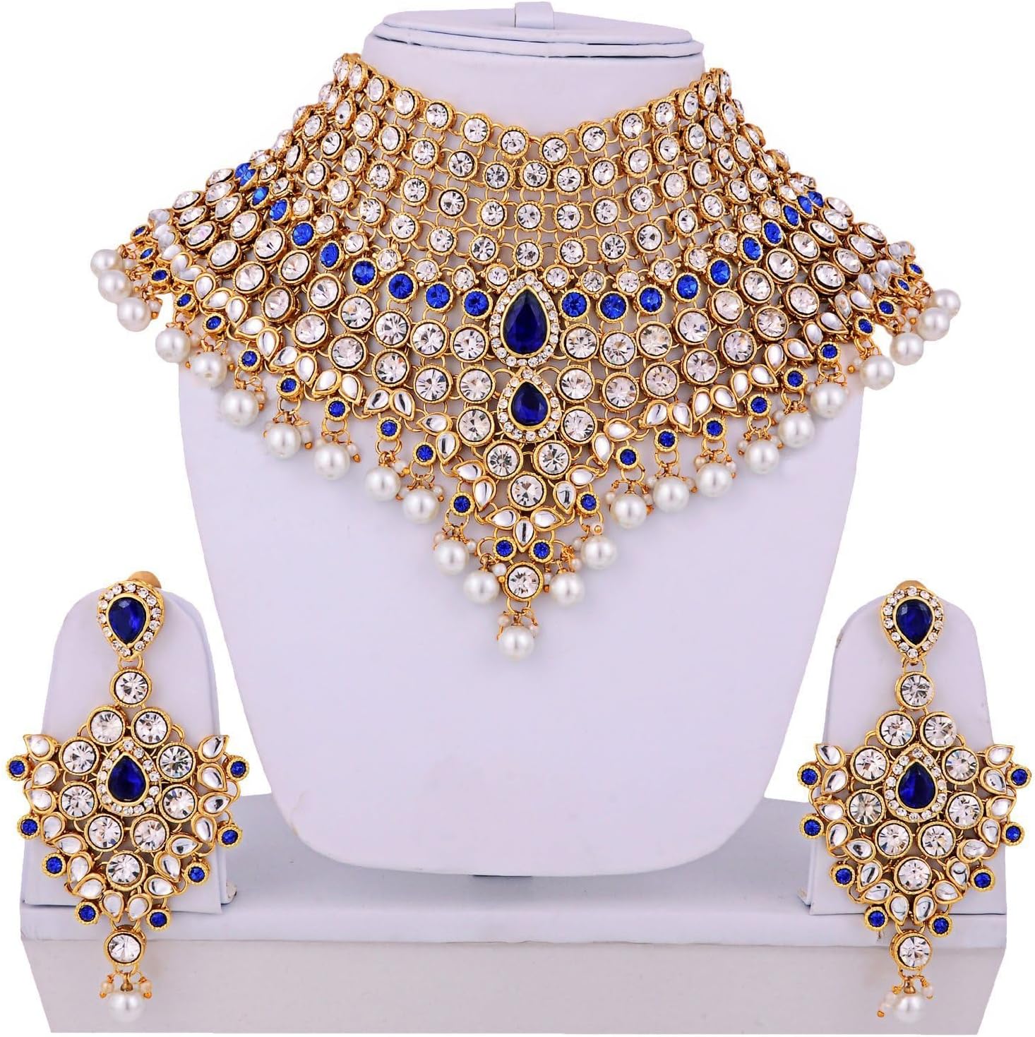 Aheli Bollywood Style Indian Bridal Choker Necklace Matha Patti Nose Ring Haath Phool Wedding Fashion Bharatanatyam jewellery set Gift for Women