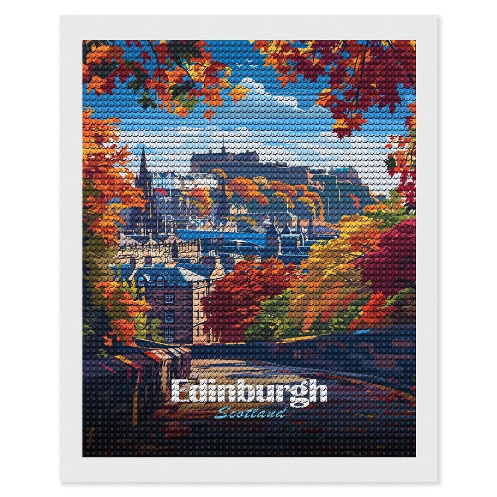 Junmoney Edinburgh Scotland Autumn Landscape Diamond Art Canvas 16"x20", Easy to Follow Symbols, Finish and Display, Fun Craft Experience, Aesthetic Room Decor