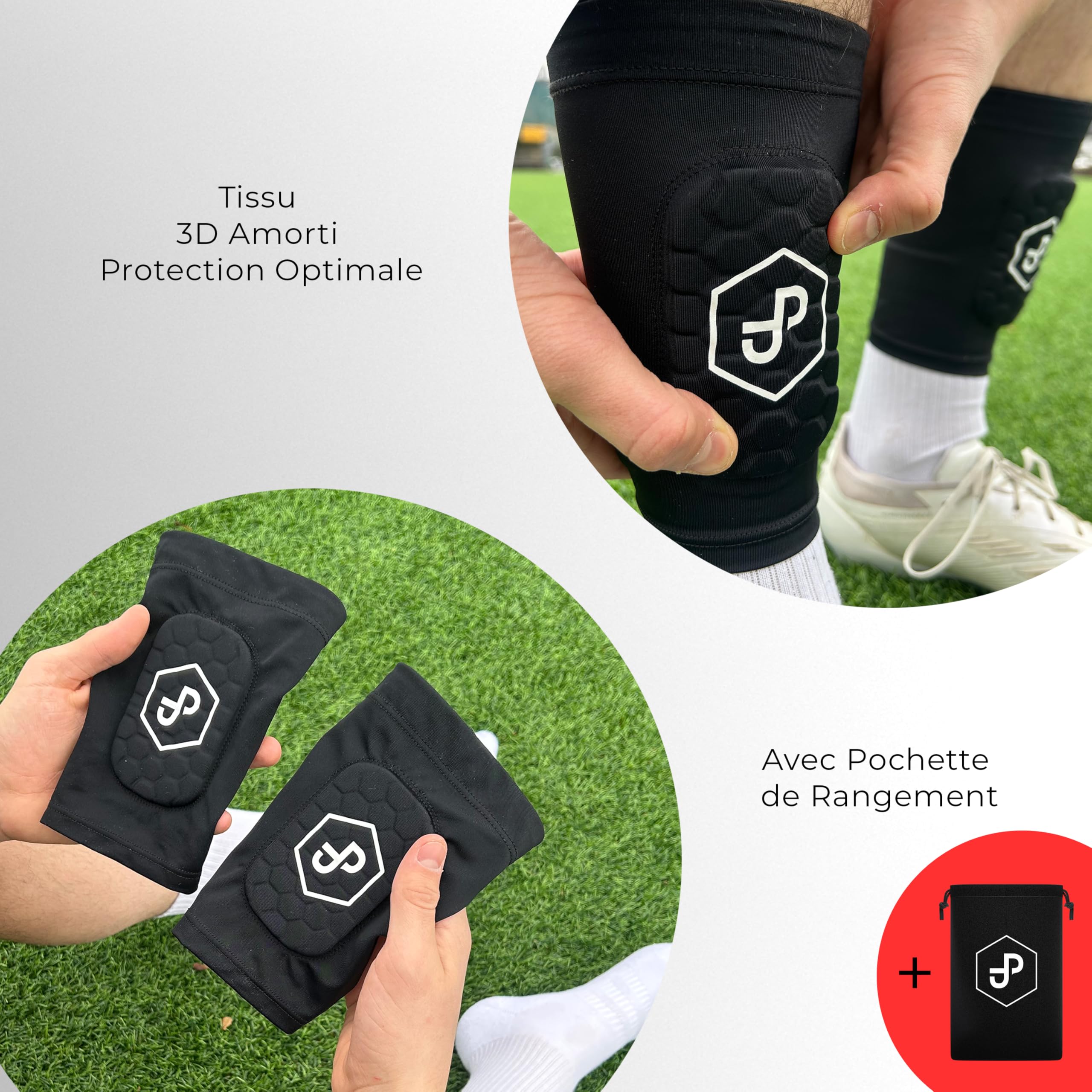 JDP Premium protège-tibias 3 en 1, chaussettes avec protège-tibia intégré football homme / femme / enfants, protections de tibia avec chaussettes de football incluses, protège-tibias de football