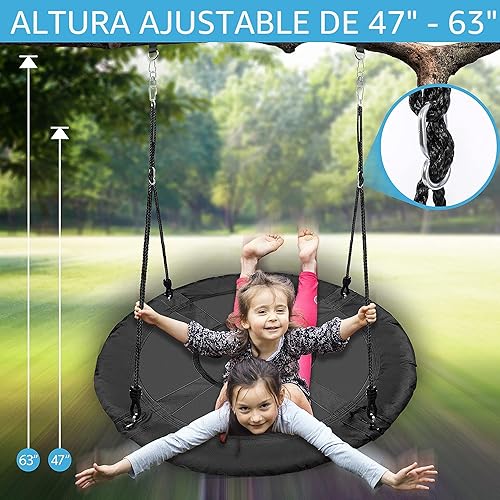 Miniatura 6 de SereneLife - Columpio en forma de platillo con kit para colgar en árbol, columpio de 40" para exteriores, 2 correas ajustables de cuerda para colgar