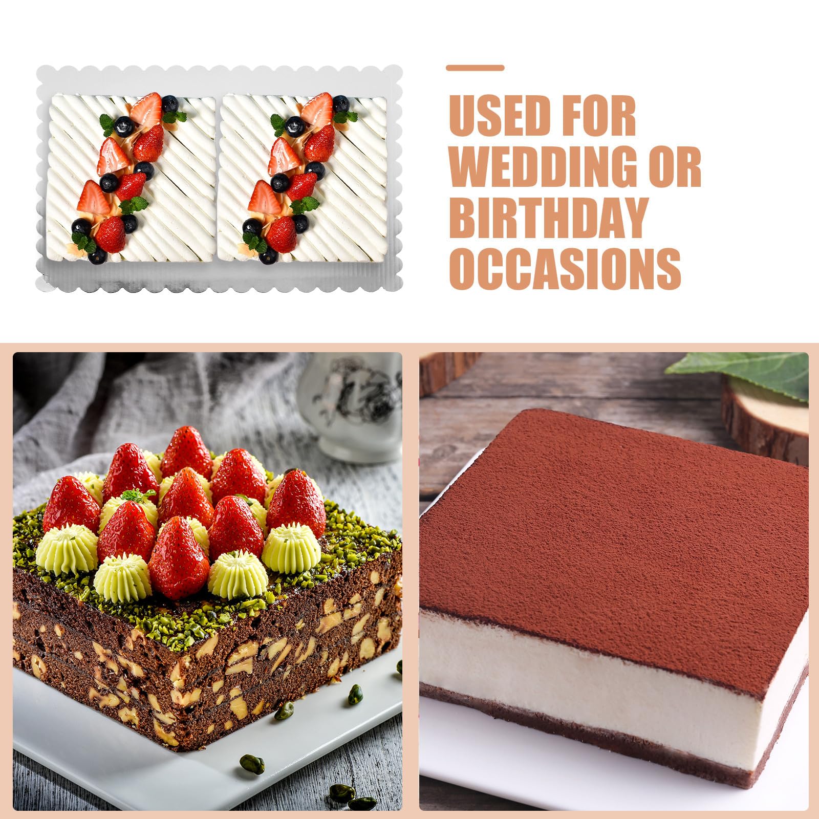 ULTECHNOVO Kuchenunterlagen Stabiler Kuchenboden Rechteckige 20 Stück aus Gewelltem 2mm Starkem Wellpapp Material mit Elegantem Wellenrand für Professionelle Displays und Festliche Anlässe